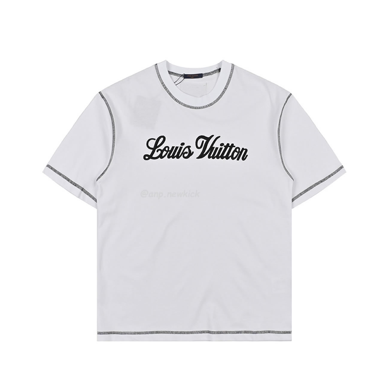 Louis Vuitton 24ss Stitching Cursive Embroidery Letters, Short Sleeves T Shirt (5) - newkick.vip